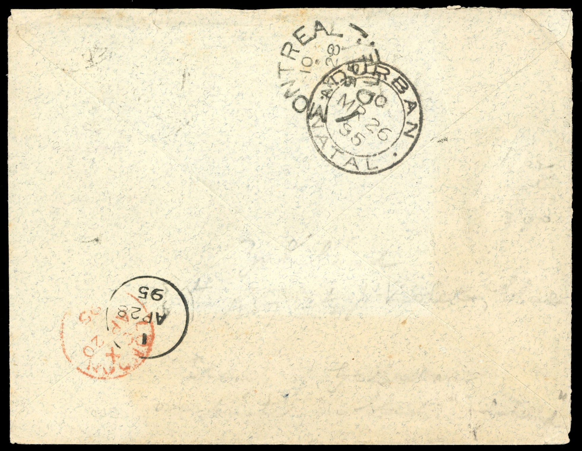 Zululand SG 4 1895 cover from Eshowe to Canada with 1888-93 2½d purple on blue