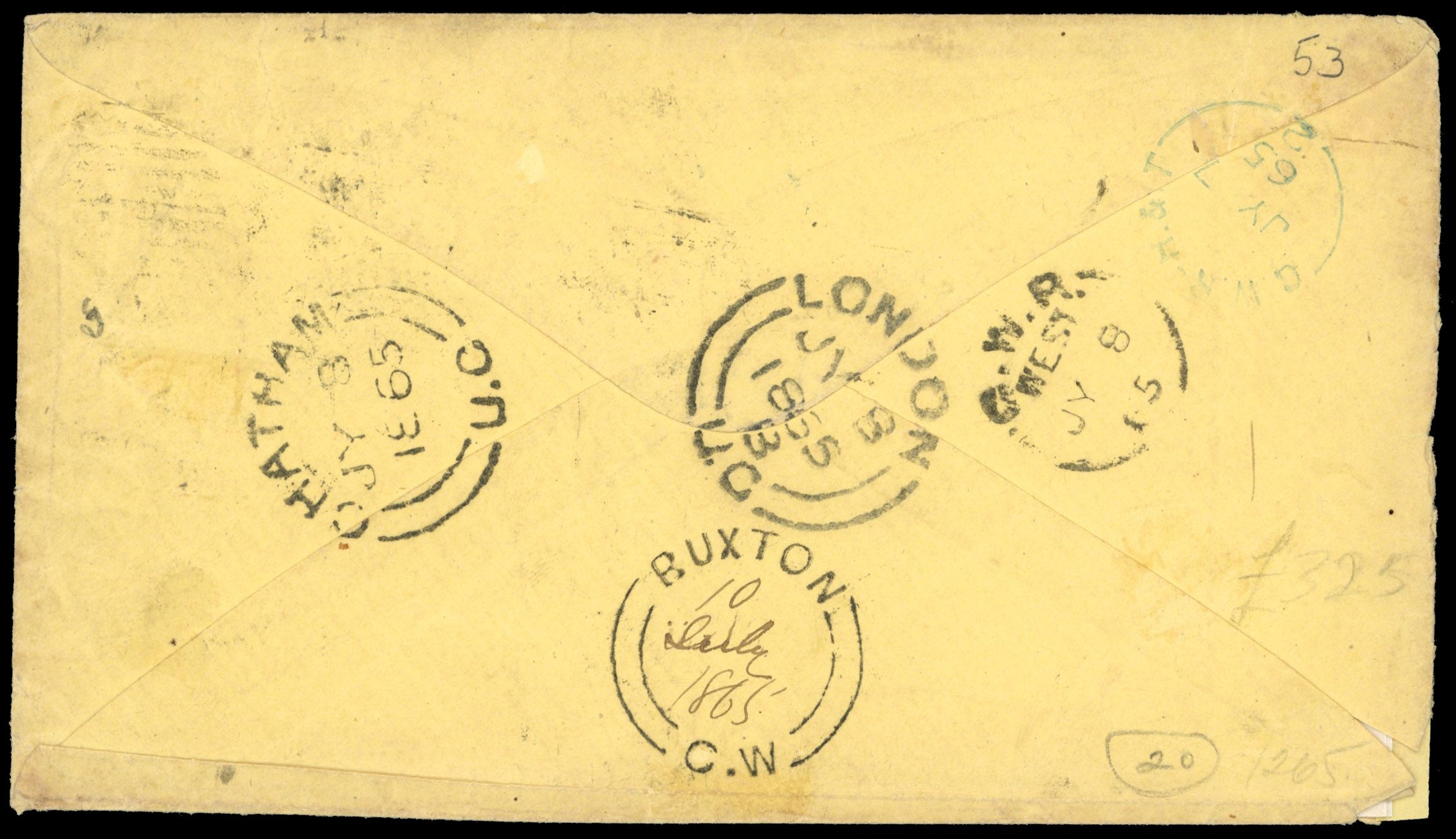 Canada SG 29, 32 1865 registered cover from Montreal to Buxton