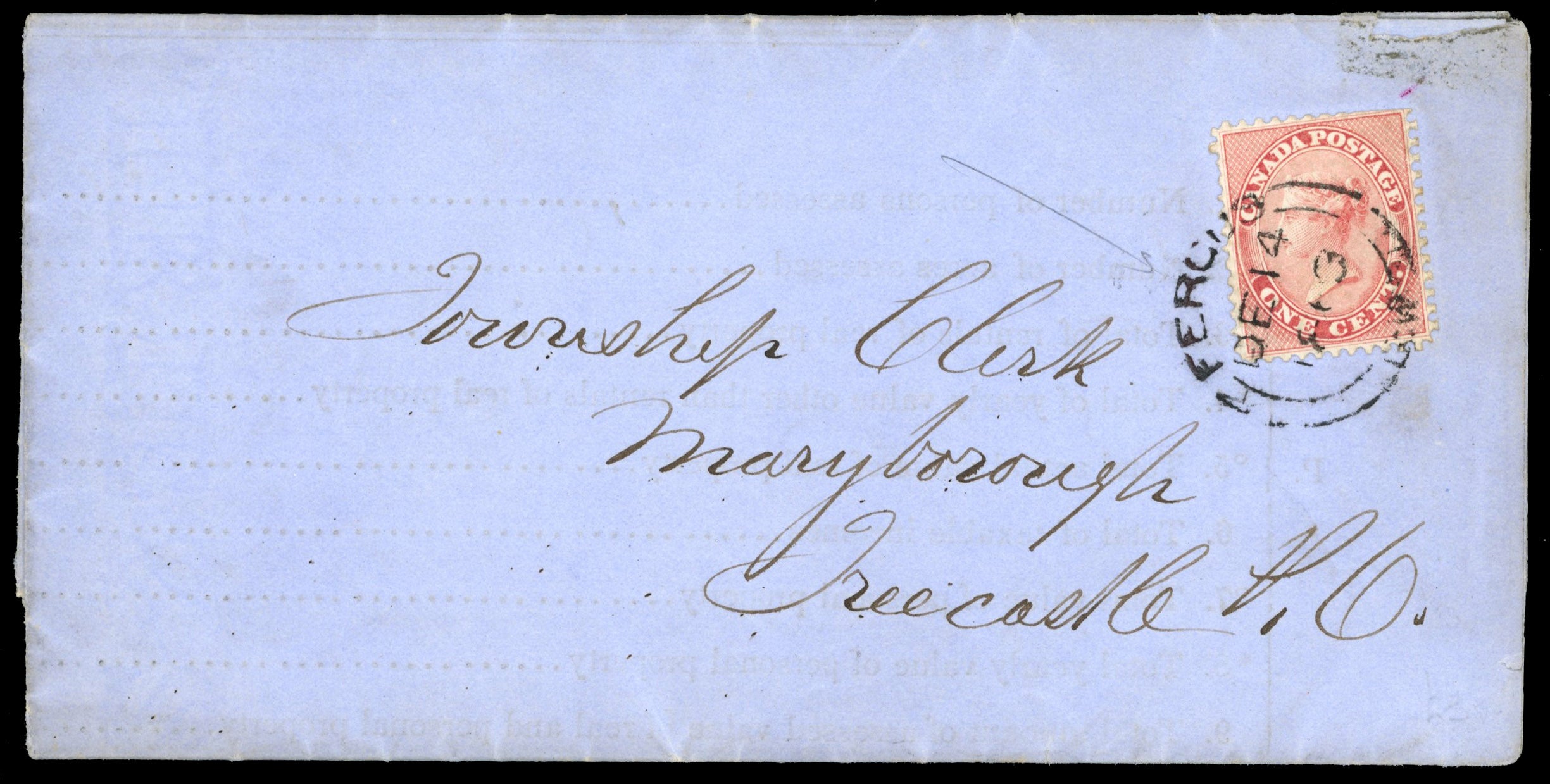 Canada SG 29 1863 municipality return form used from Fergus to Maryborough with 1859 1c rose