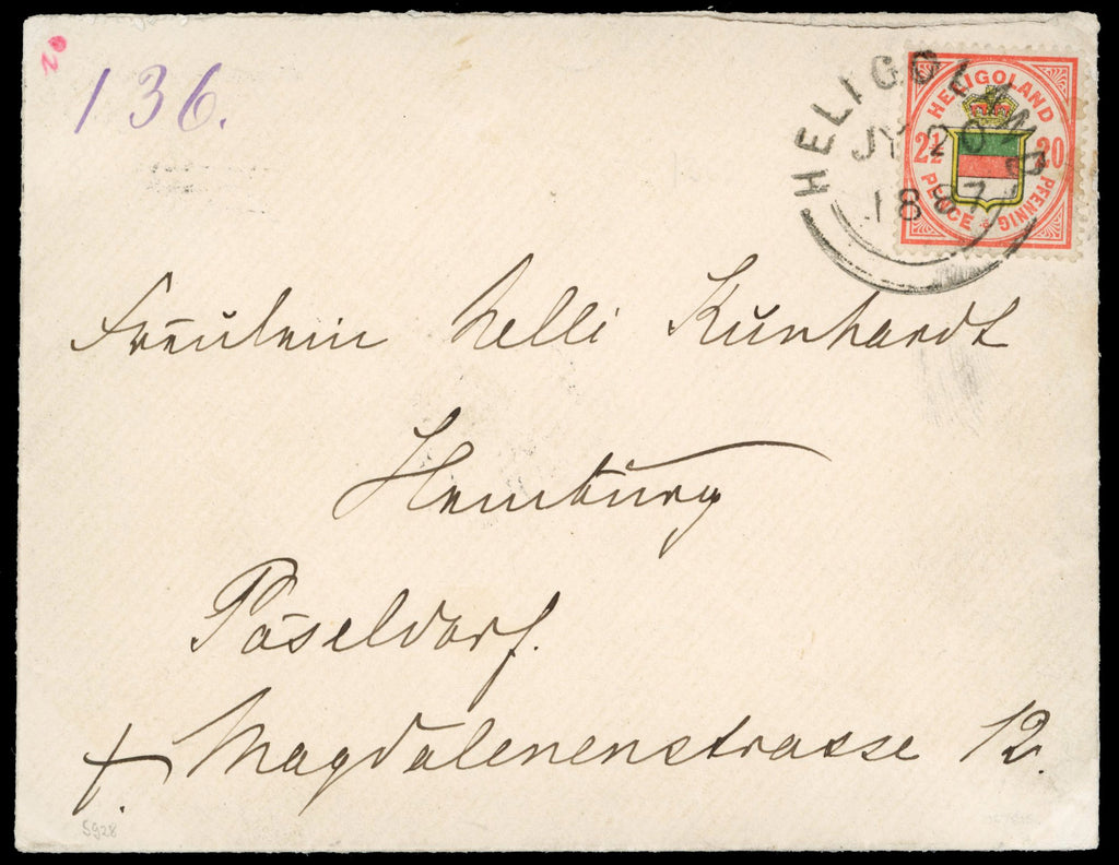 Heligoland SG 15b var 1887 cover to Hamburg with 1875-90 20pf (2½d)