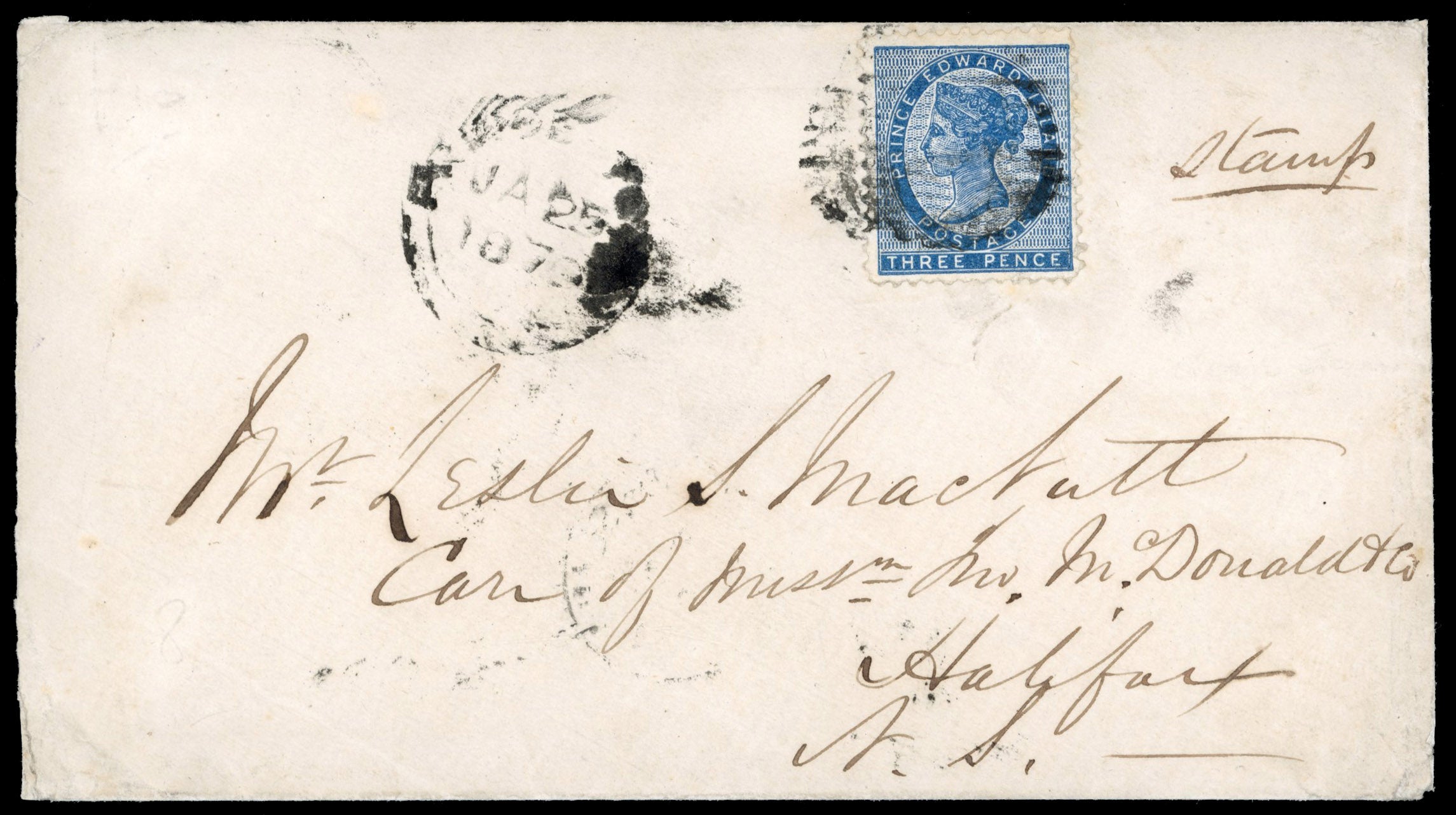 Prince Edward Island SG 14 1870 cover from Prince-Town to Halifax with 1862-69 3d blue