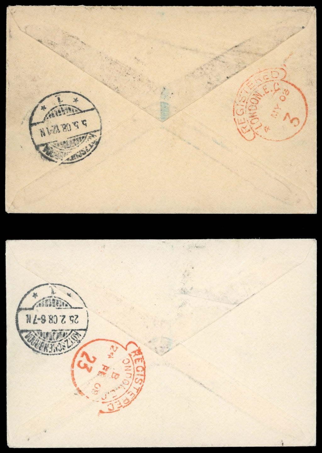 Montserrat SG 14/30 btwn 1908 group of four registered covers to Germany with 1903 or 1904-08 values to 2s