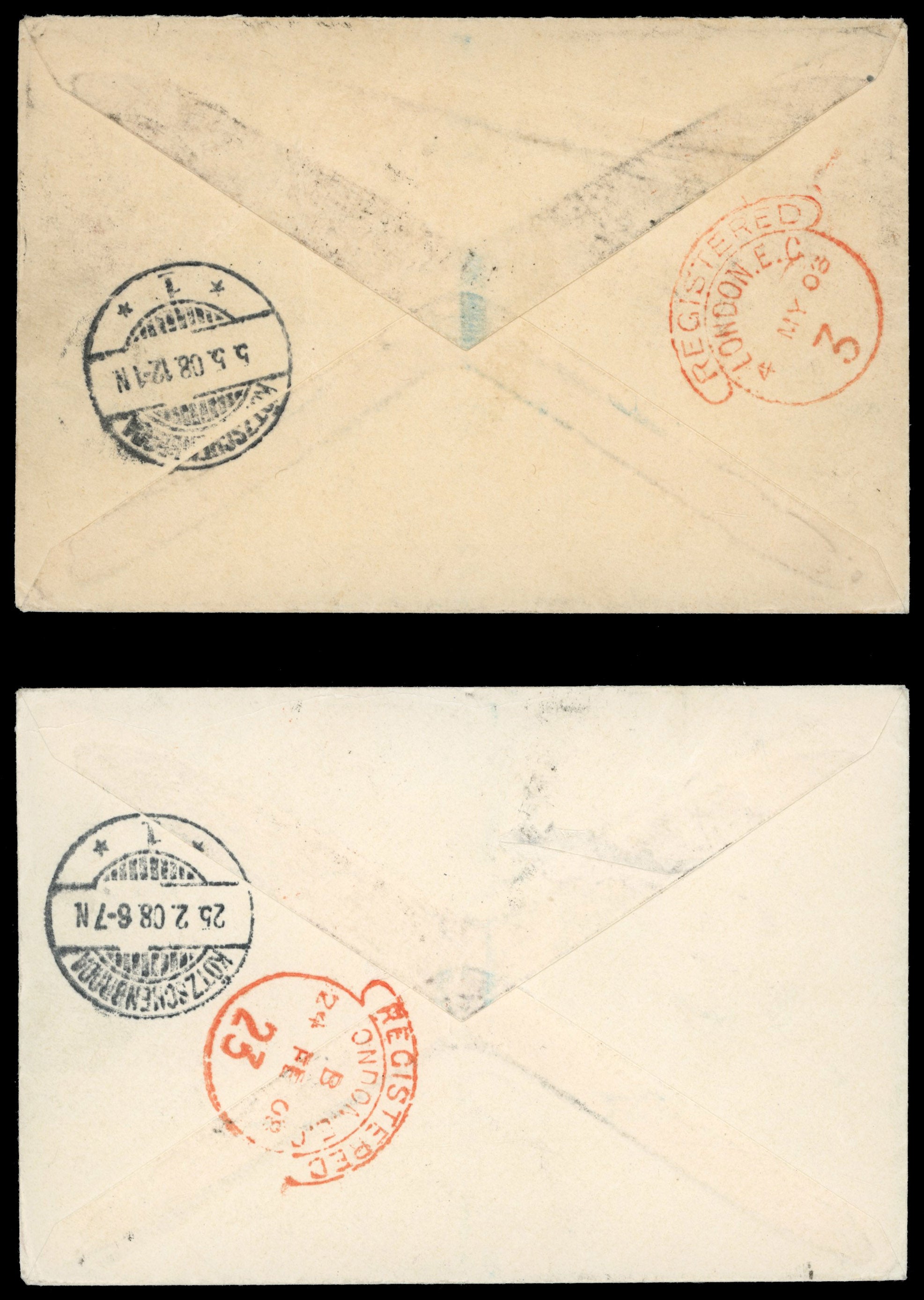 Montserrat SG 14/30 btwn 1908 group of four registered covers to Germany with 1903 or 1904-08 values to 2s