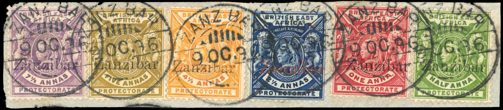 Zanzibar SG 41/46 Used 1896 set of 6 to 7½a