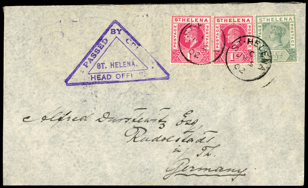 St Helena SG 46, 54 1902 censored Boer War cover to Germany