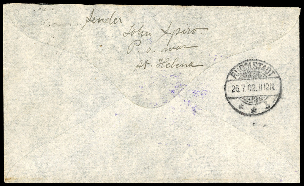 St Helena SG 46, 54 1902 censored Boer War cover to Germany