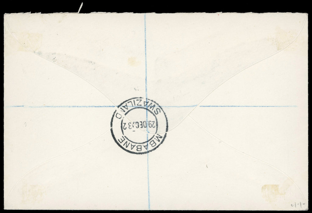 Swaziland 1932 registered cover franked by South Africa 1930-47 Official 6d green and orange pair