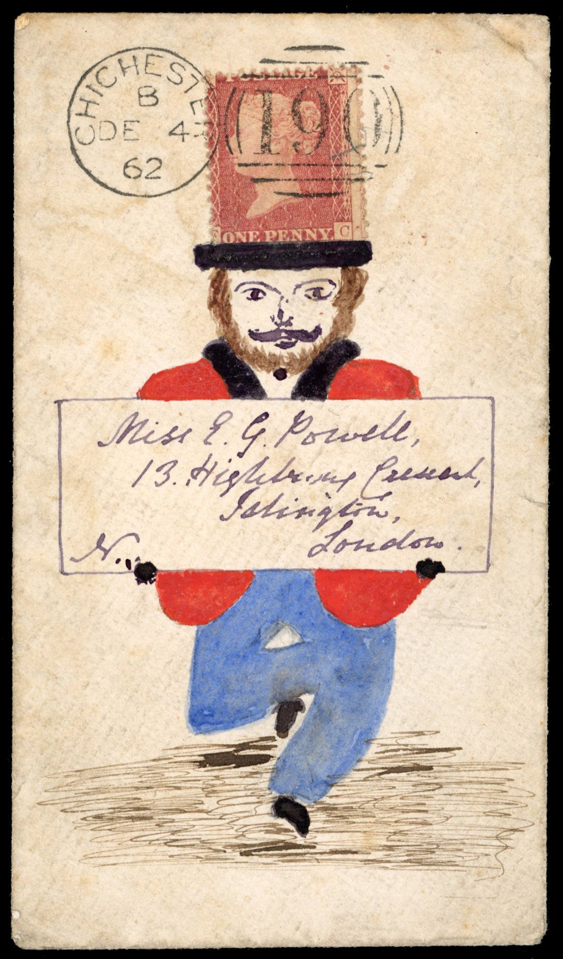 Great Britain SG 40 Cover 1862 hand illustrated envelope from Chichester to London