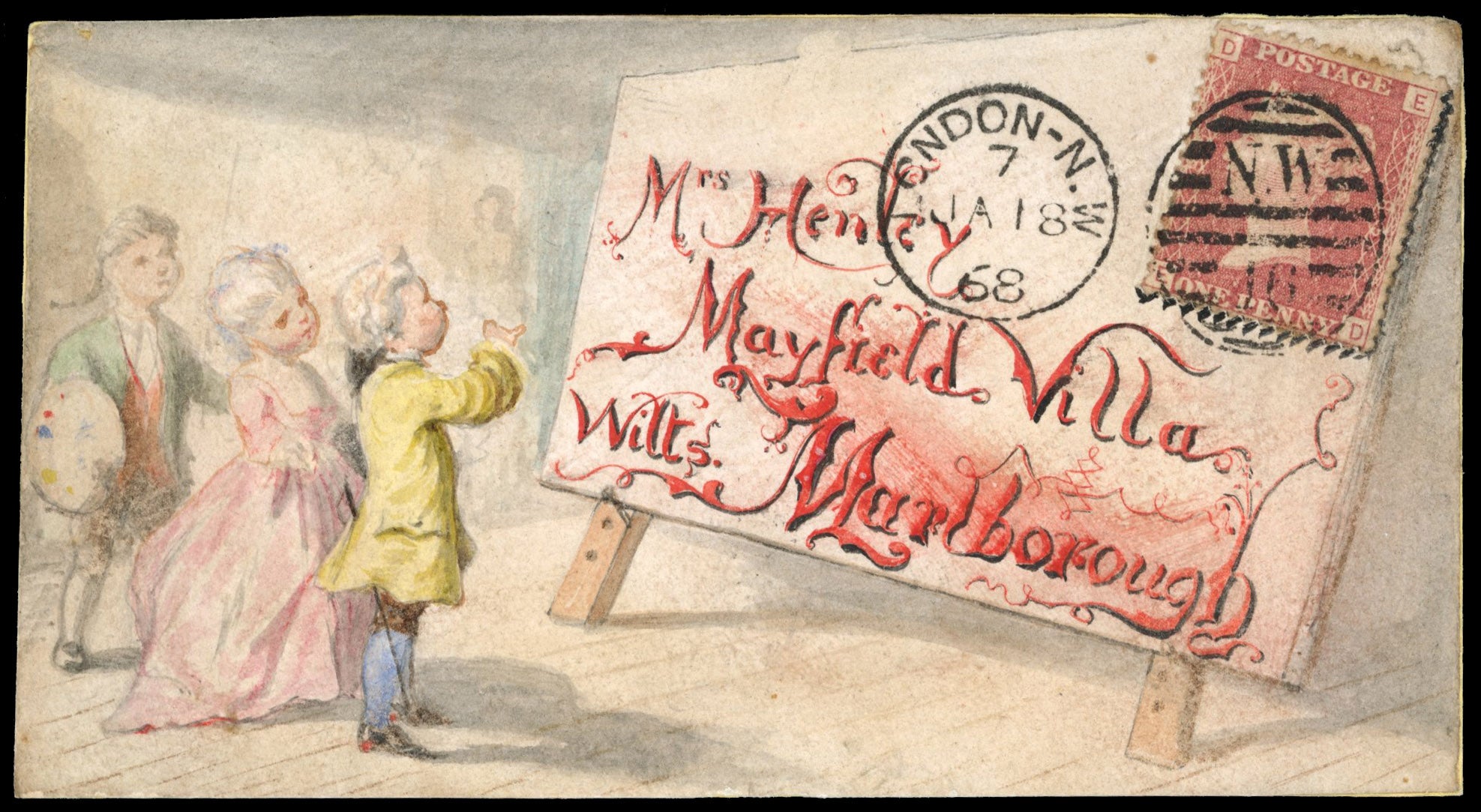 Great Britain SG 43 Cover 1868 handpainted front from London to Chichester