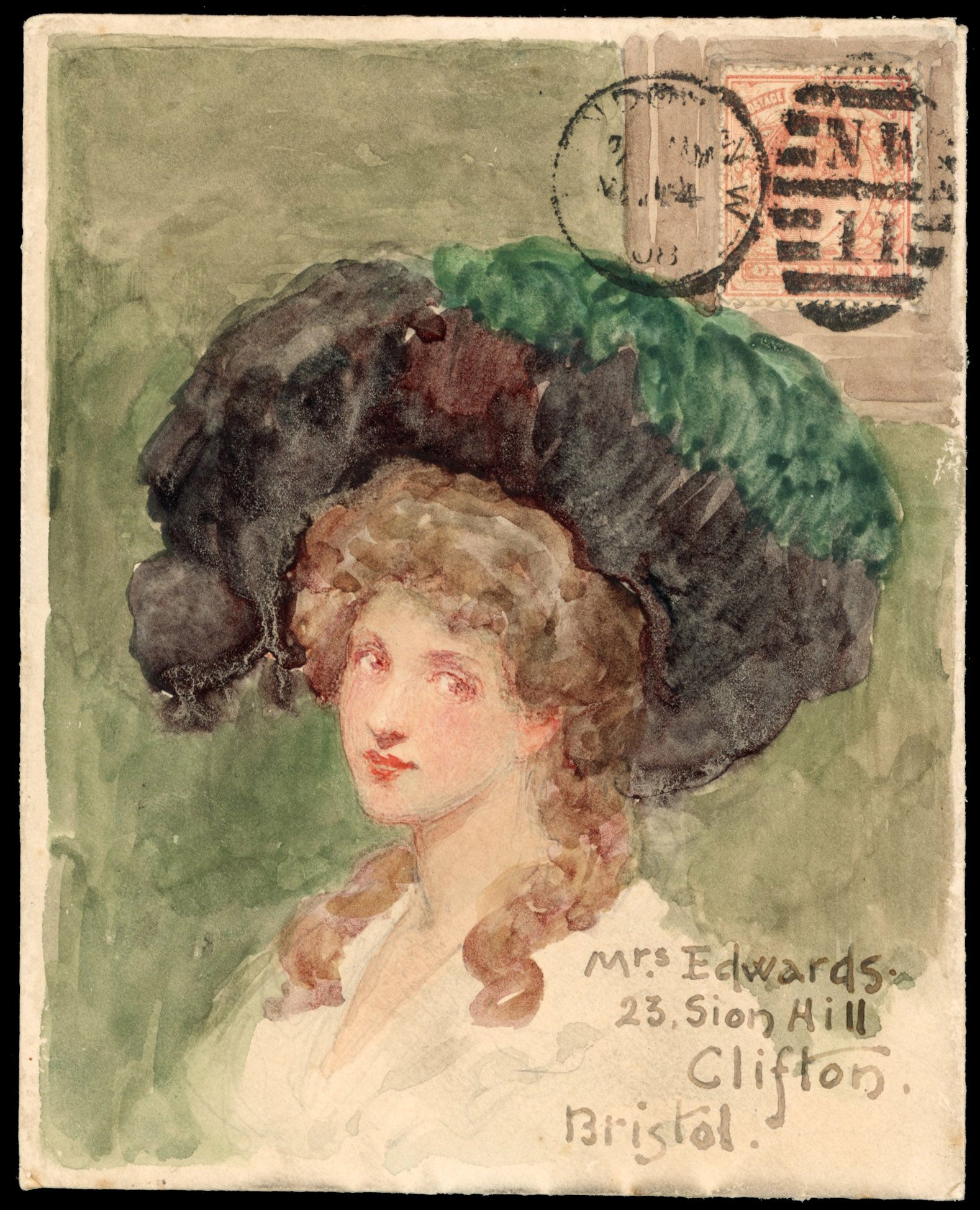 Great Britain SG 219 Cover 1908 hand painted envelope by George Henry Edwards from London to Bristol