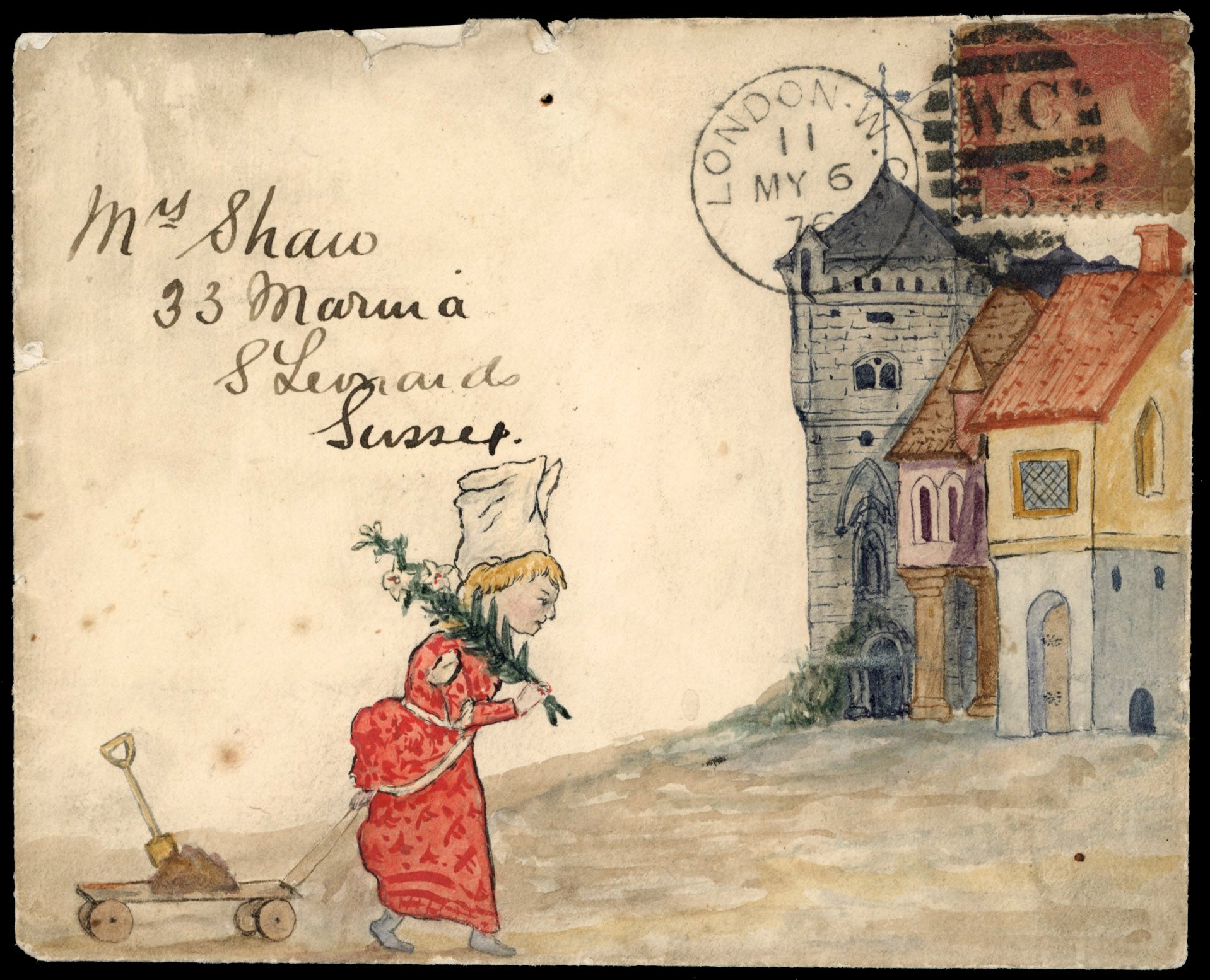 Great Britain SG 44 Cover 1876 hand illustrated envelope from London to St Leonards