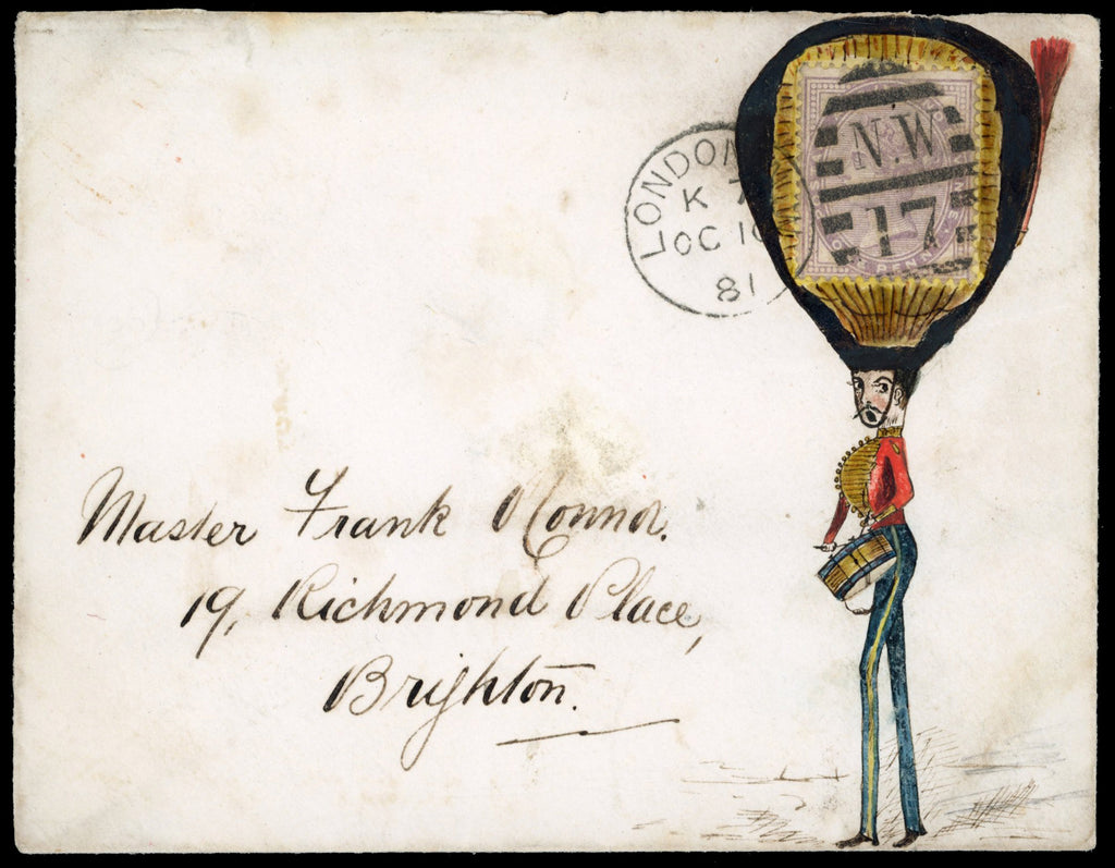 Great Britain SG 171 Cover 1881 hand illustrated envelope from London to Brighton with Grenadier Guardsman