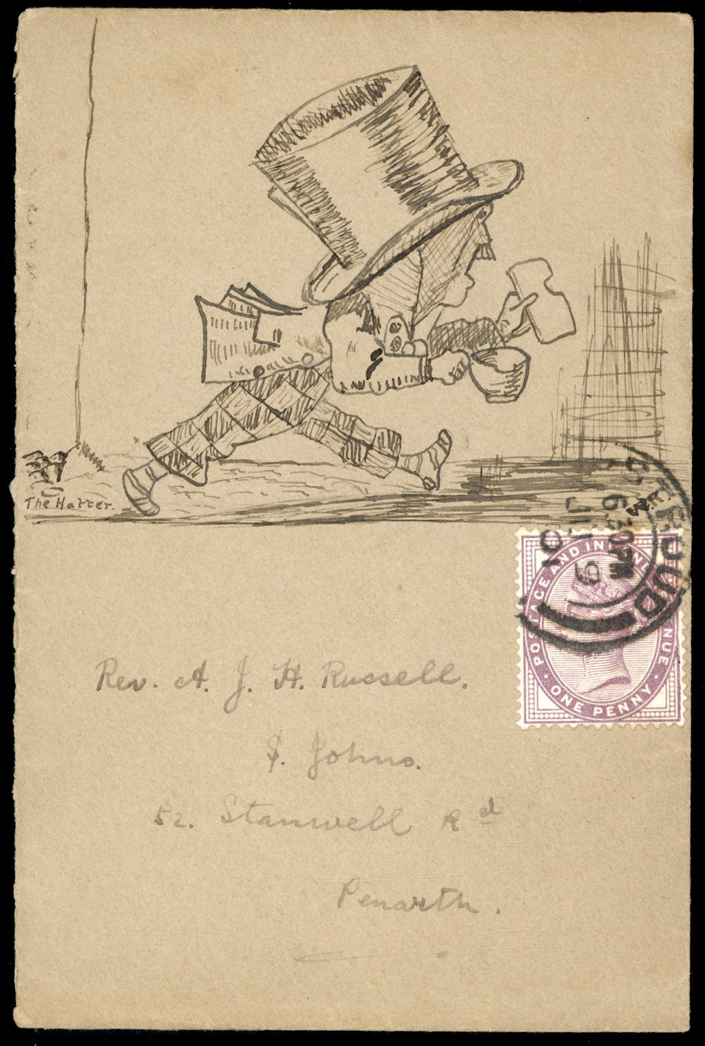 Great Britain 1901-03 group of nine hand drawn covers from Rev Russell 'Alice in Wonderland' correspondence