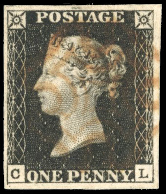 Great Britain SG 2 Used 1840 1d black plate 7 lettered CL