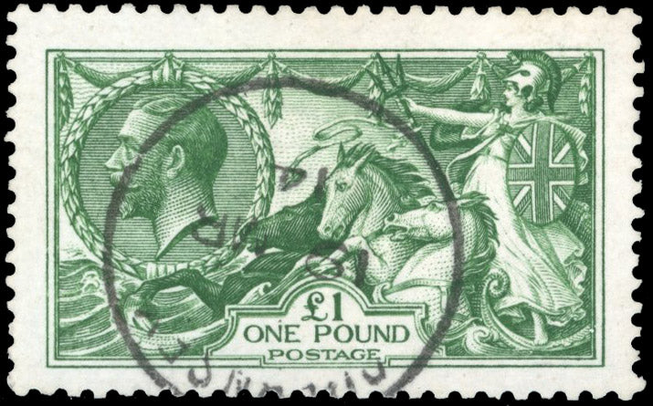 Great Britain SG 403 Used 1913 £1 green Sea Horses