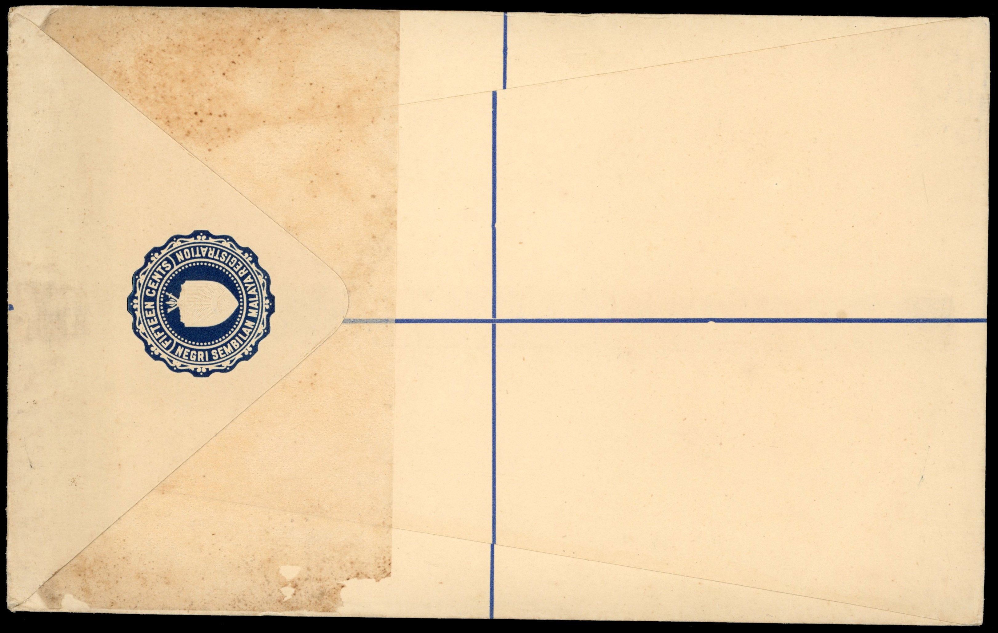 Malaya Negri Sembilan Cover 1936 15c registered postal stationery envelope size H unused