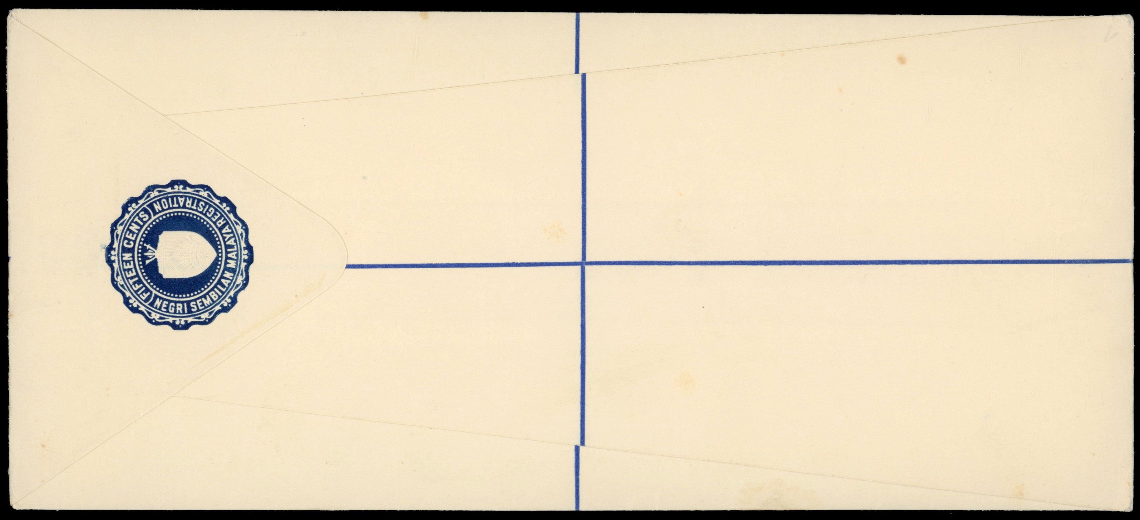 Malaya Negri Sembilan Cover 1936 15c registered postal stationery envelope size H2 unused