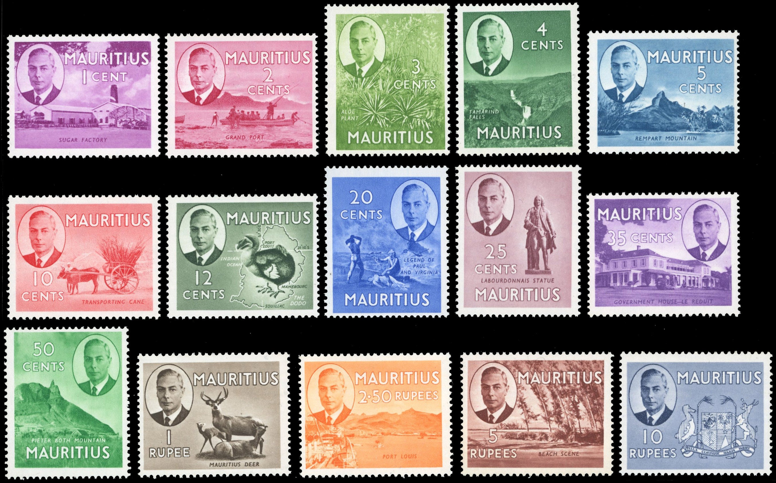 Mauritius SG 276/90 Unmounted Mint 1950 KGVI set of 15 to 10r