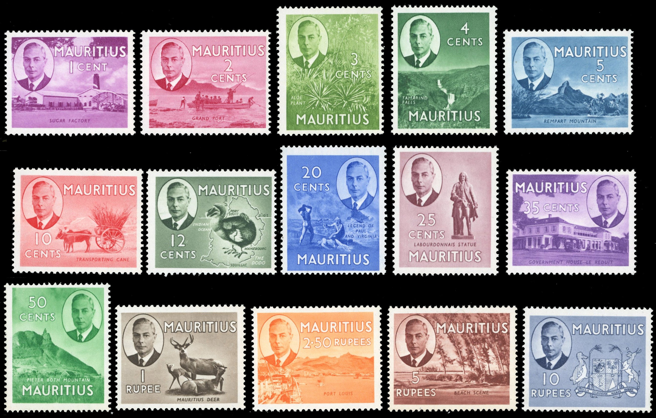 Mauritius SG 276/90 Unmounted Mint 1950 KGVI set of 15 to 10r