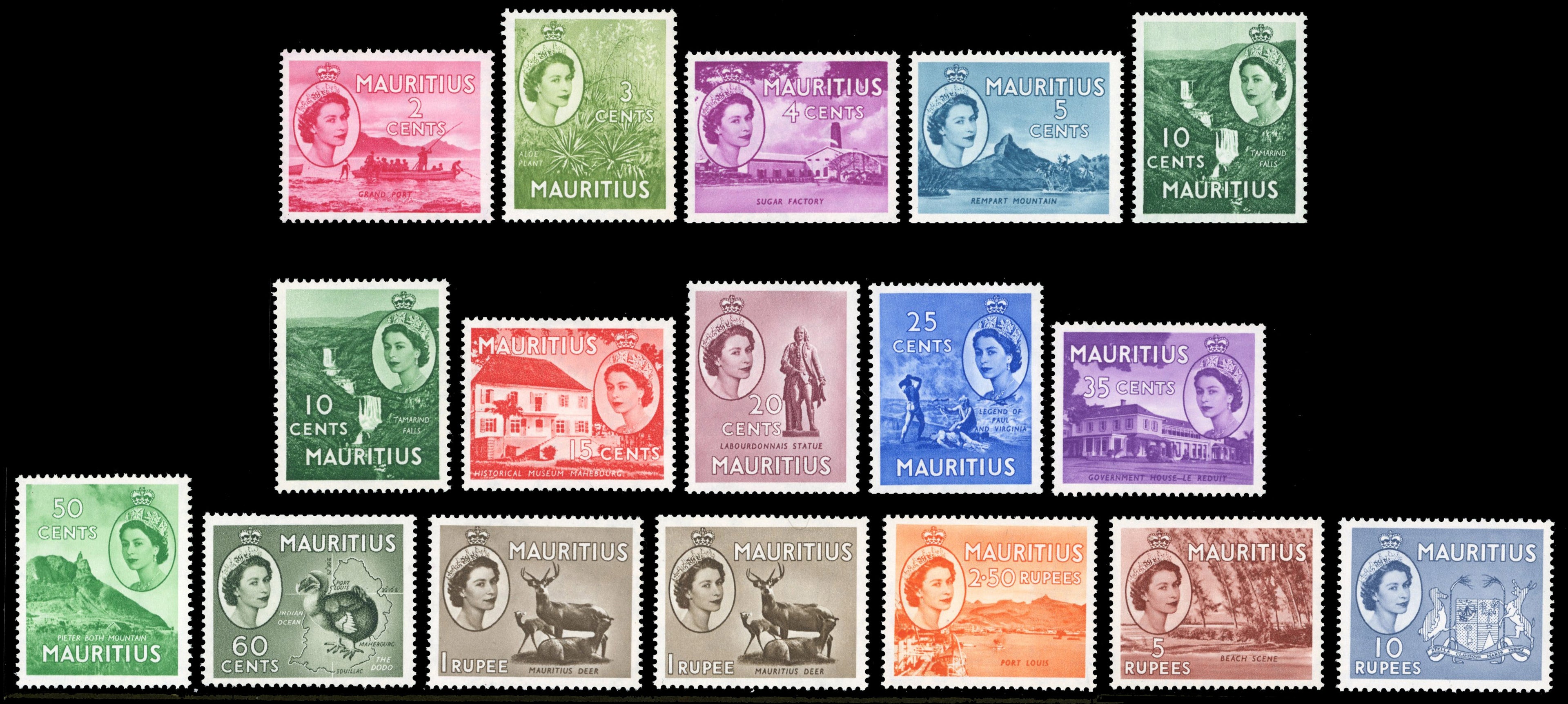 Mauritius SG 293/306 Unmounted Mint 1953-58 QEII set to 10r