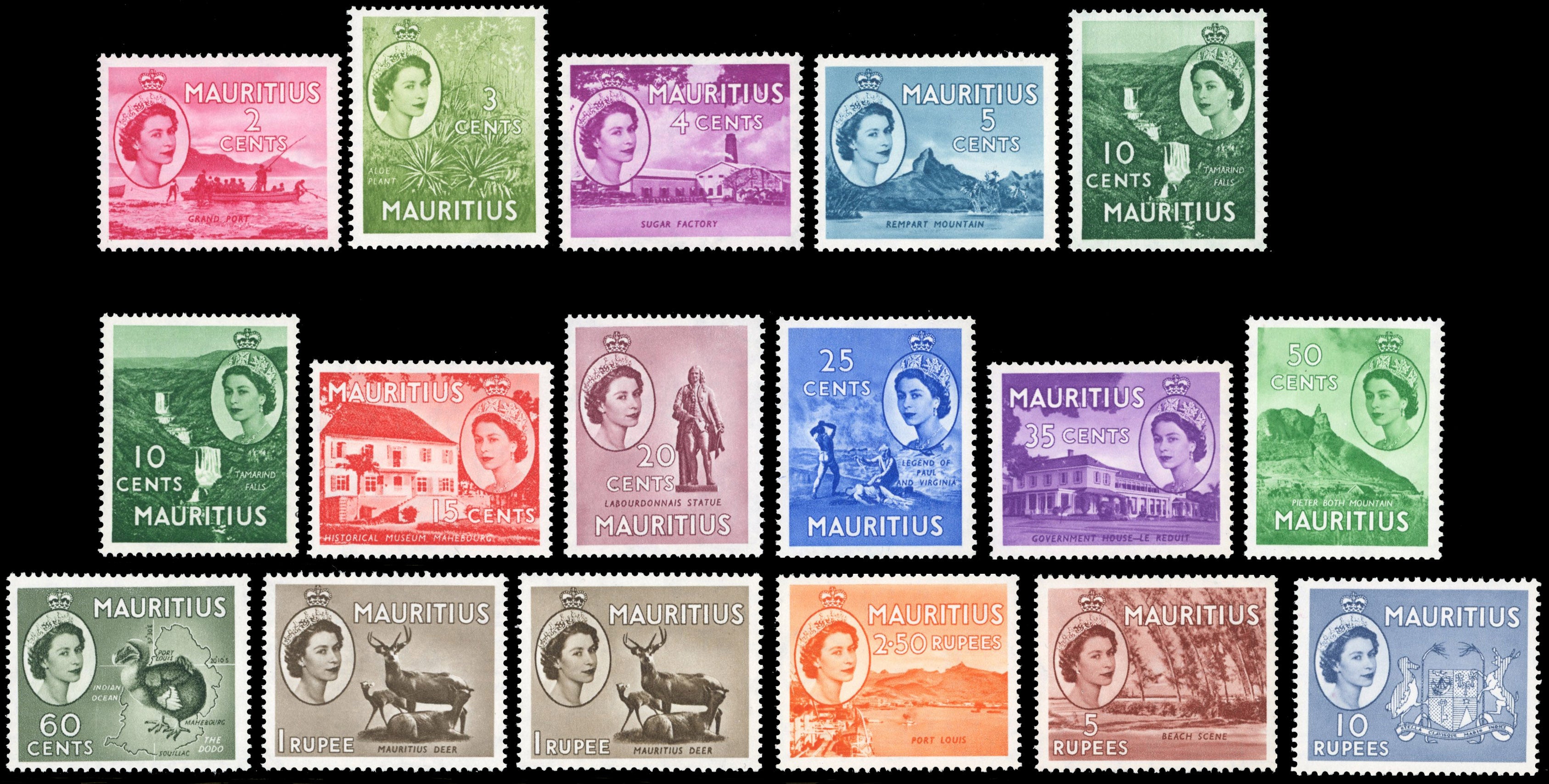 Mauritius SG 293/306 Unmounted Mint 1953-58 QEII set to 10r