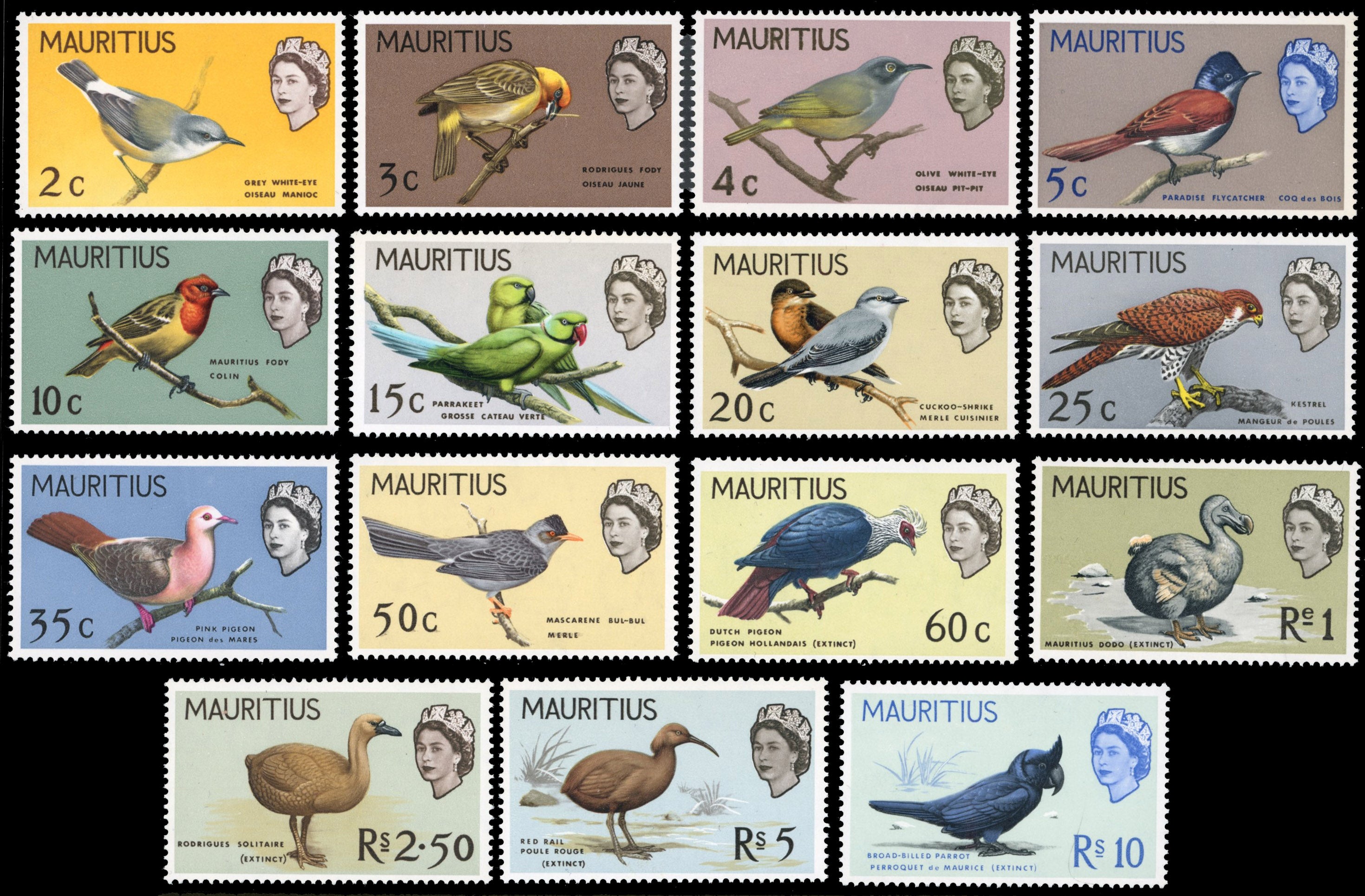 Mauritius SG 317/331 Unmounted Mint 1965 Birds set of 15