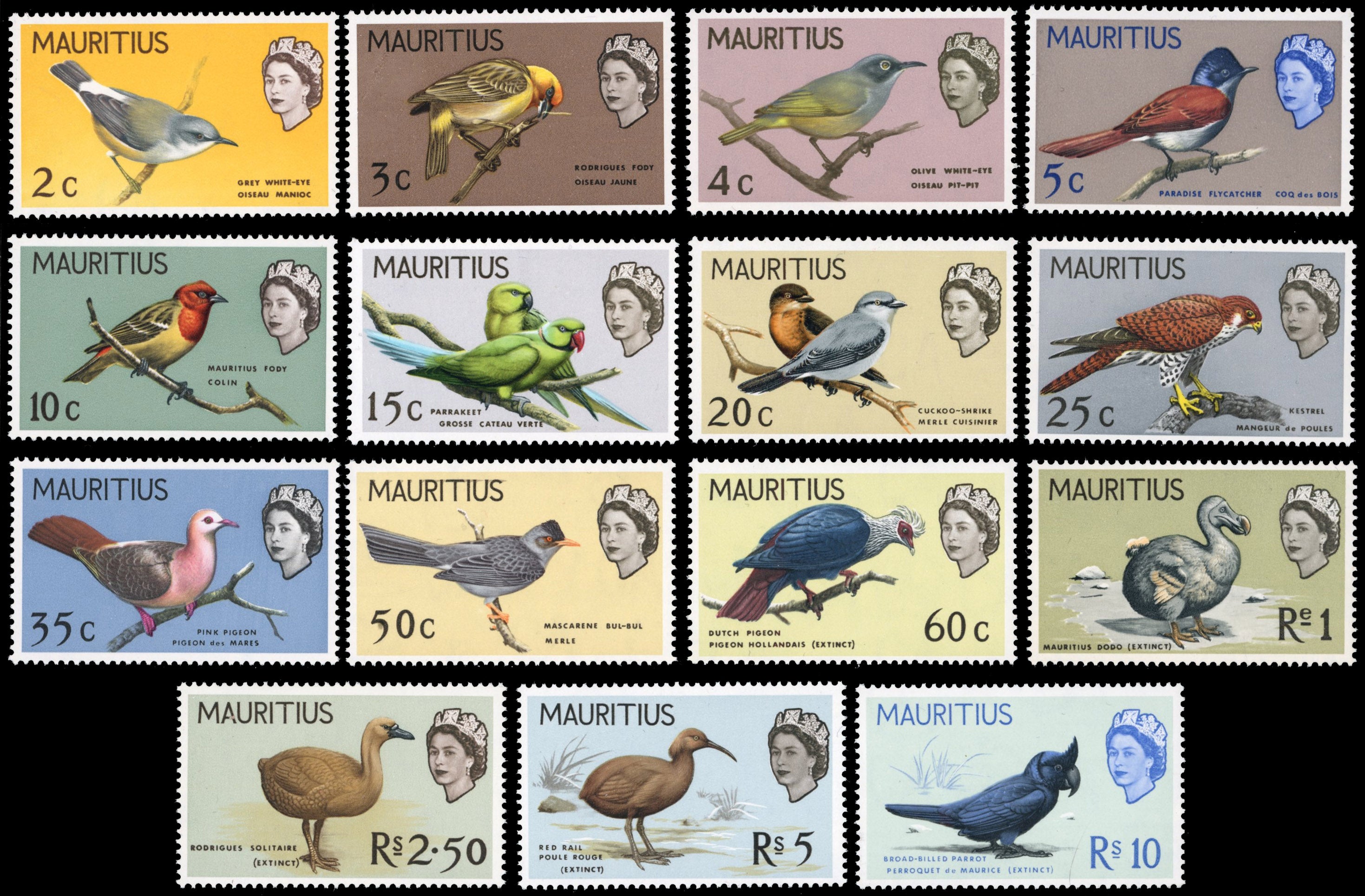Mauritius SG 317/331 Unmounted Mint 1965 Birds set of 15