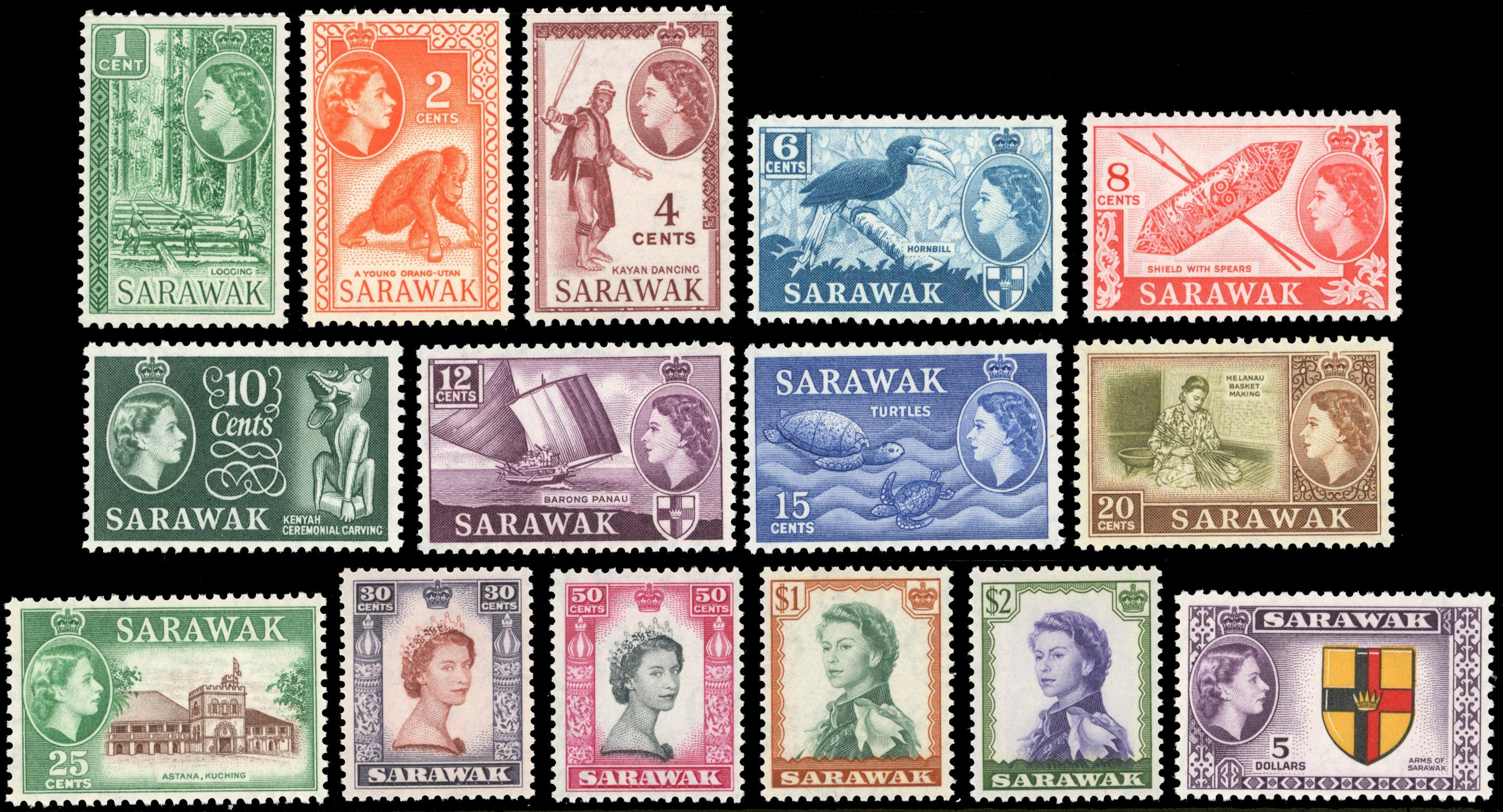 Sarawak SG 188/202 Unmounted Mint 1955-59 QEII set of 15