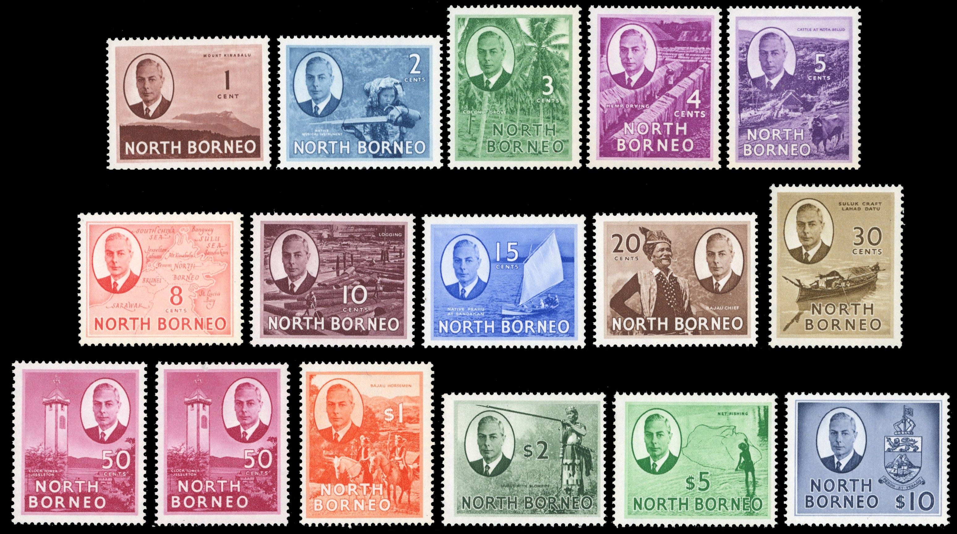 North Borneo SG 356/70 Unmounted Mint 1950-52 KGVI set of 16
