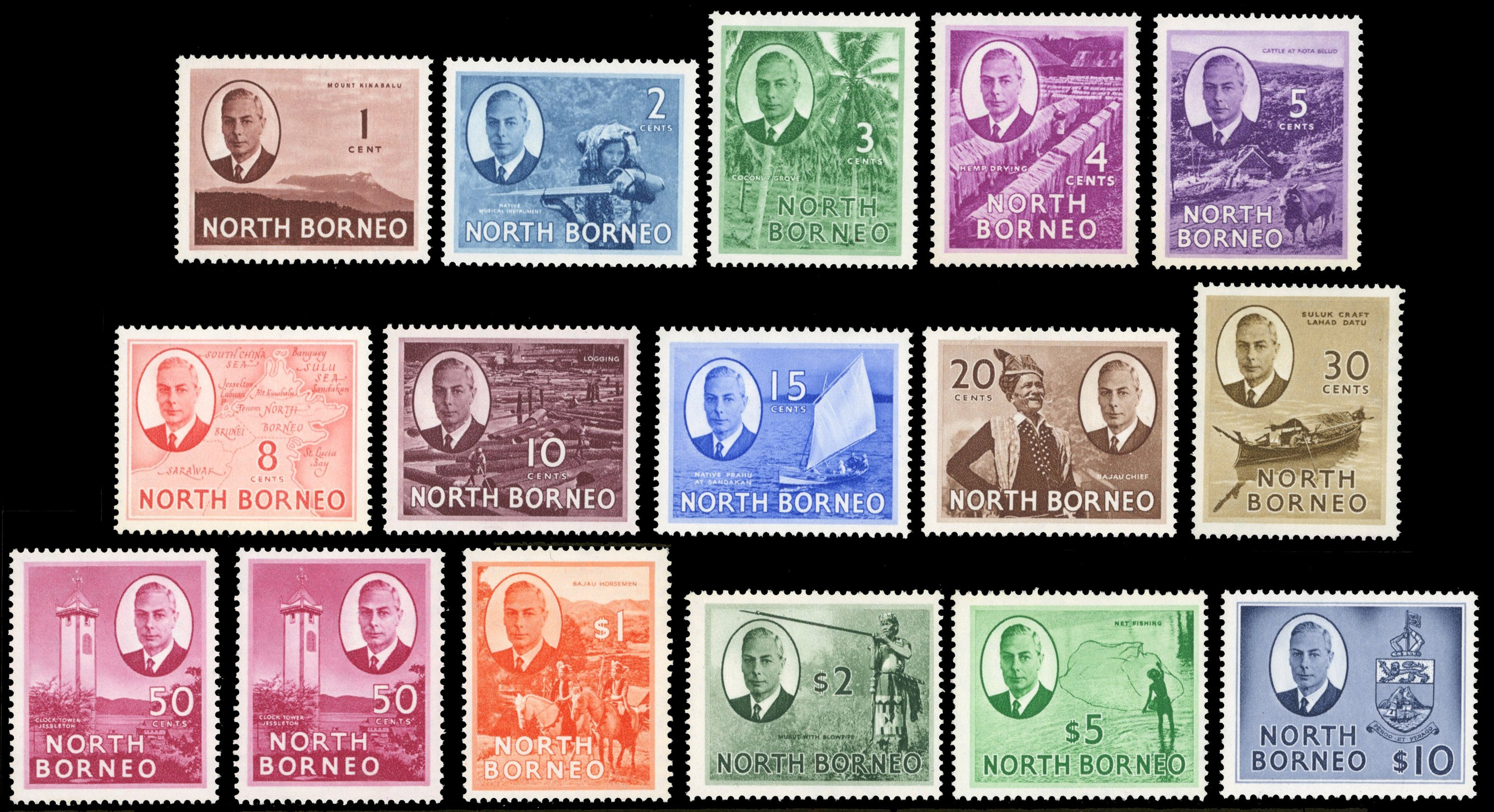 North Borneo SG 356/70 Unmounted Mint 1950-52 KGVI set of 16