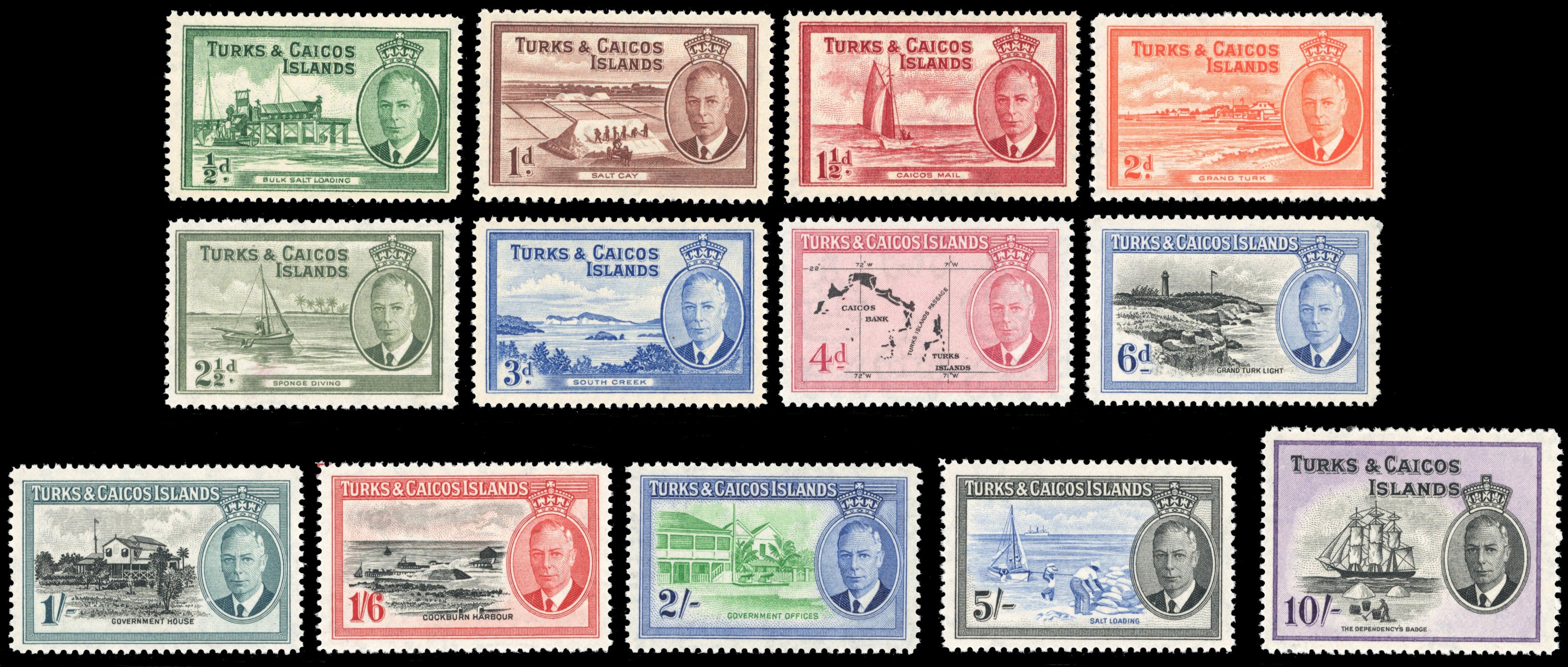 Turks & Caicos Islands SG 221/33 Unmounted Mint 1950 KGVI set of 13