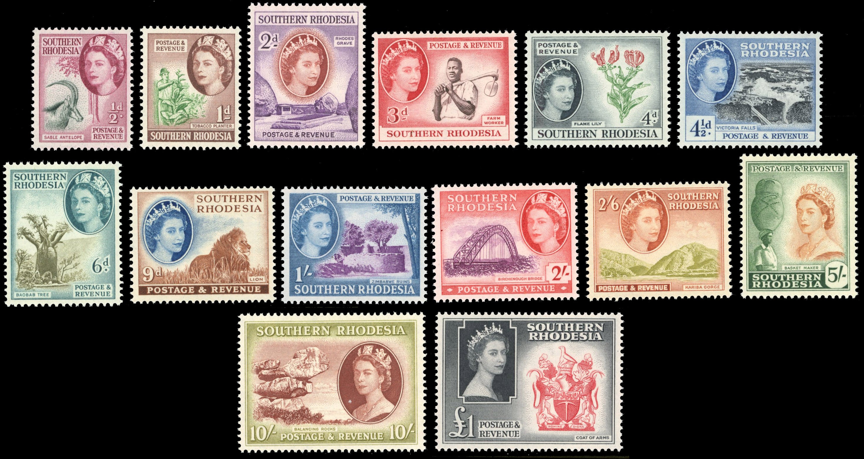 Southern Rhodesia SG 78/91 Unmounted Mint 1953 QEII set of 14