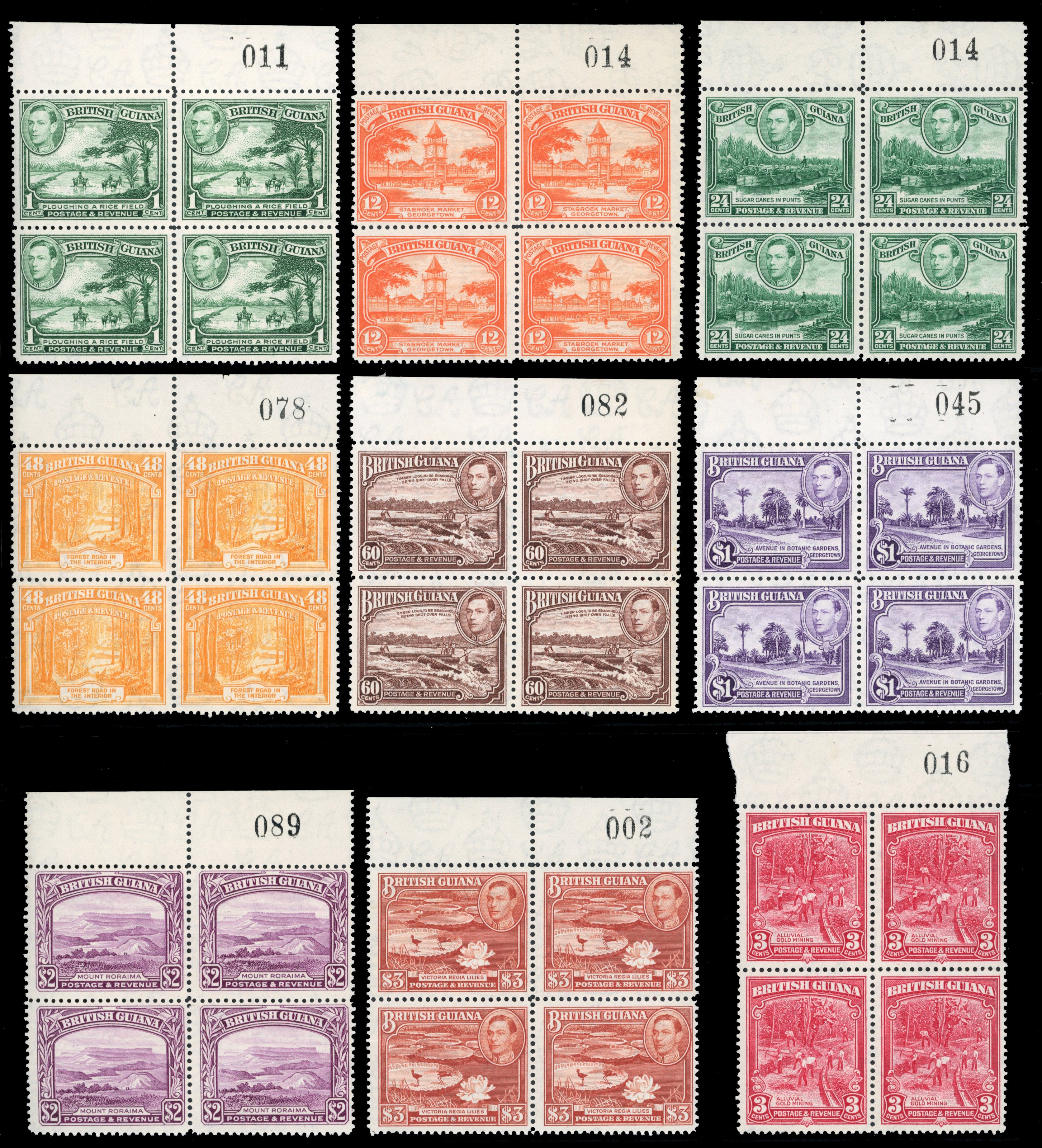 British Guiana SG 308a/19, 290, 293 Mint 1938-51 set to $3 with sheet number