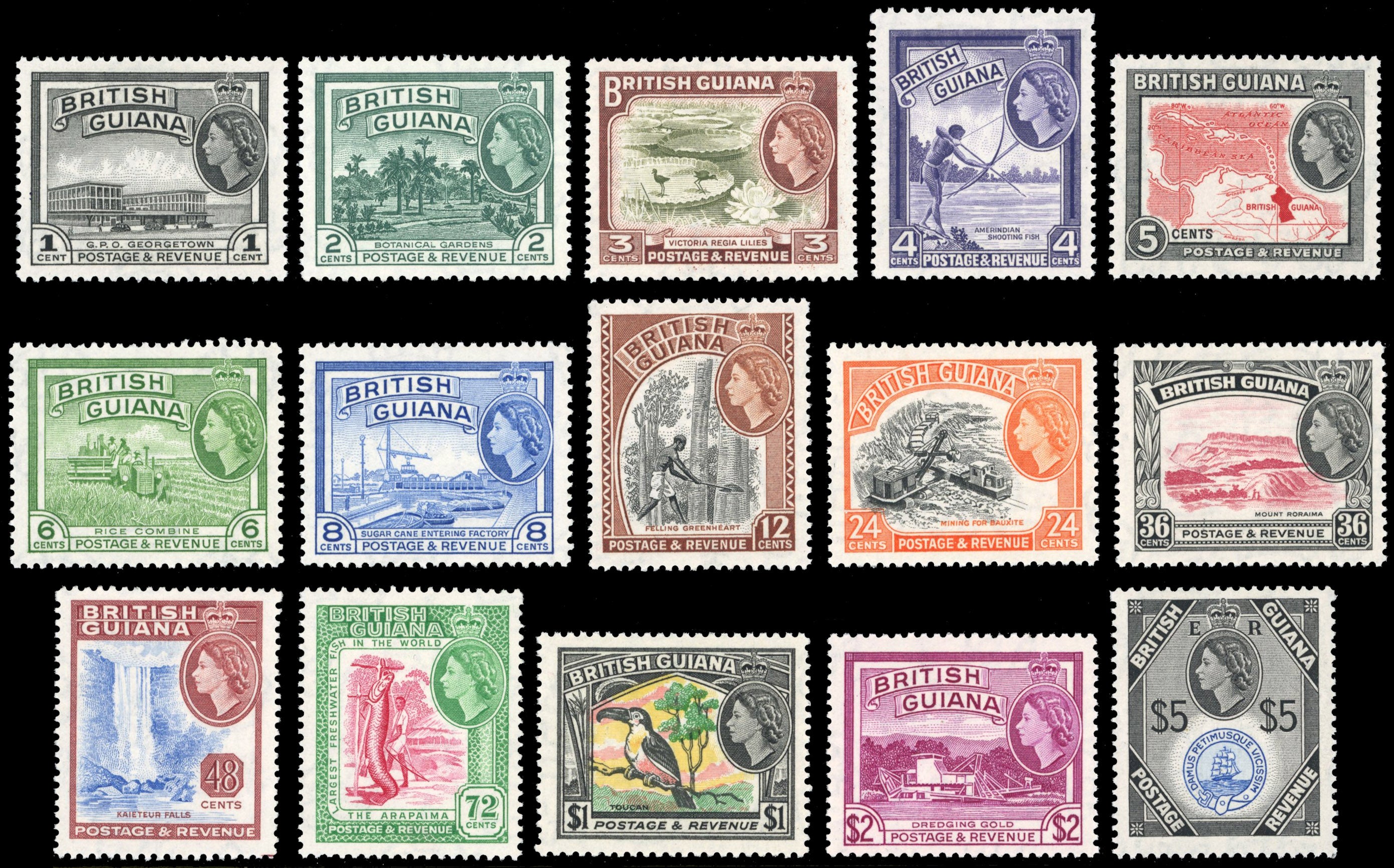 British Guiana SG 331/45 Unmounted Mint 1954-63 QEII set of 15