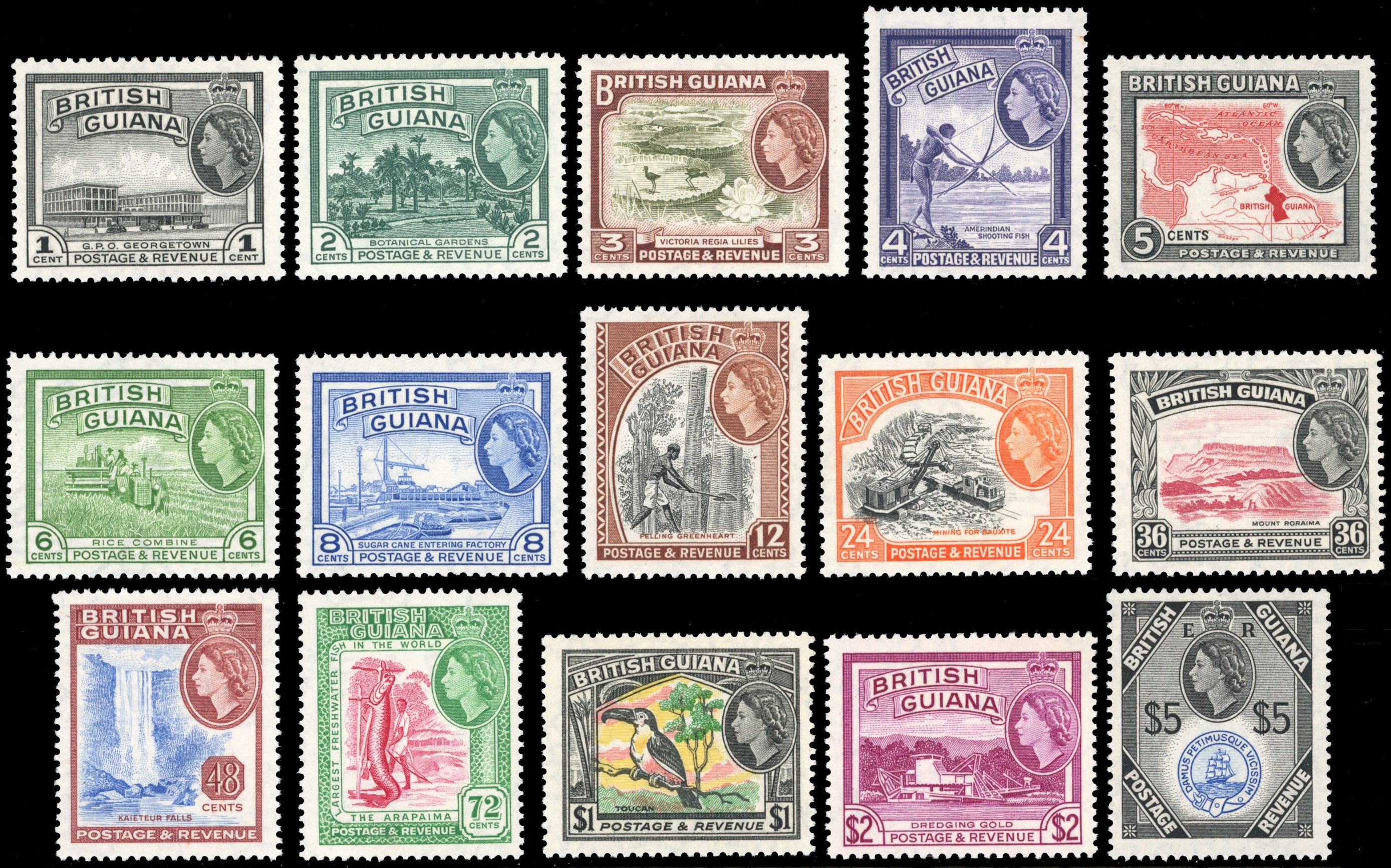 British Guiana SG 331/45 Unmounted Mint 1954-63 QEII set of 15