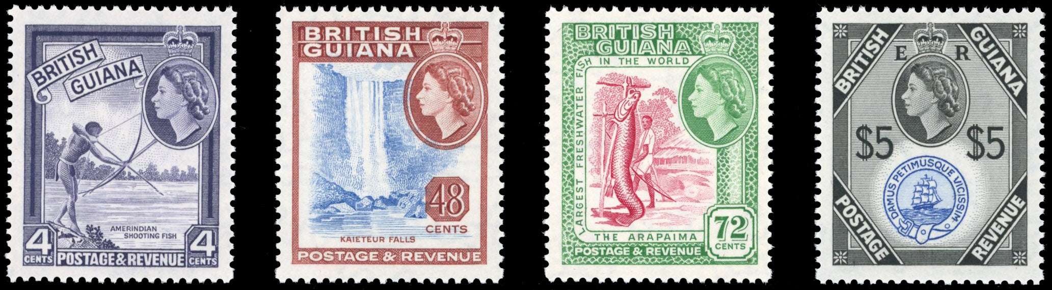 British Guiana SG 334a, 341ab, 342a, 345a Unmounted Mint 1954-63 4c, 48c, 72c, $5 DLR printings