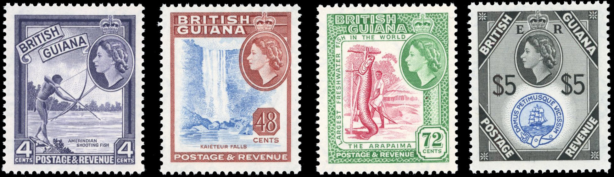 British Guiana SG 334a, 341ab, 342a, 345a Unmounted Mint 1954-63 4c, 48c, 72c, $5 DLR printings