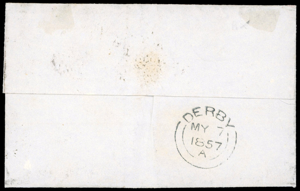 Great Britain SG 38 Cover 1856-58 1d pale red plate 43 tied to entire to Derby by York spoon duplex