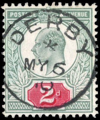 Great Britain SG 229 Used 1902-10 2d dull blue-green and carmine on chalk-surfaced paper