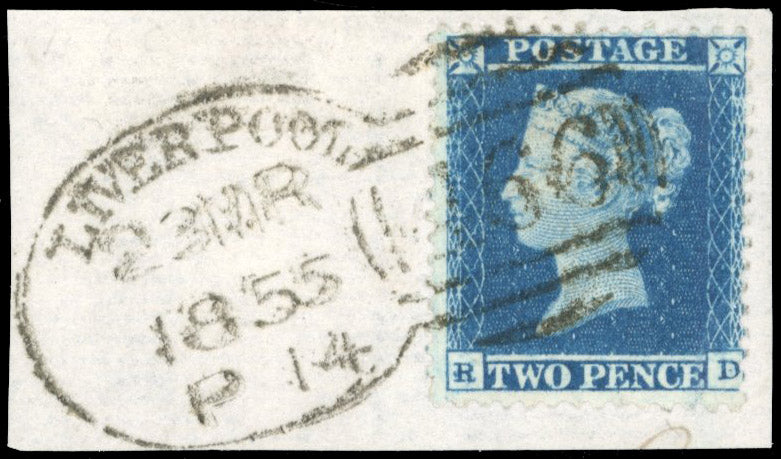 Great Britain SG 23 plate 4 Used 1854-57 2d blue with Liverpool 466 spoon duplex