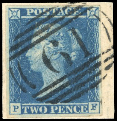 Great Britain SG 14a plate 3 Used 1841-51 2d blue with Bedford 61 numeral