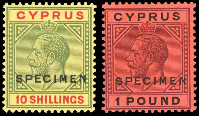 Cyprus SG 100s/101s Unmounted Mint 1921-23 10s, £1 overprinted specimen