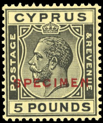 Cyprus SG 117as Unmounted Mint 1924-28 £5 black/yellow overprinted specimen