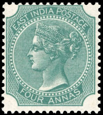 India SG 70 Unmounted Mint 1866-78 4a deep green die I
