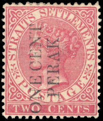 Malaya Perak SG 30a Mint 1887 1c on 2c pale rose sucharge in black
