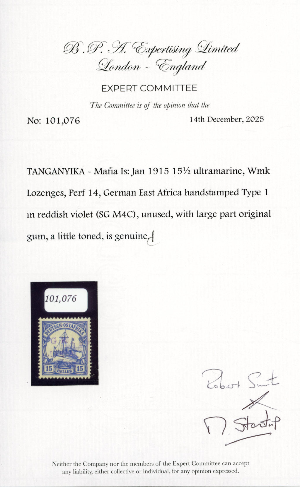 Tanganyika Mafia Island SG M4C Mint 1915 15h ultramarine