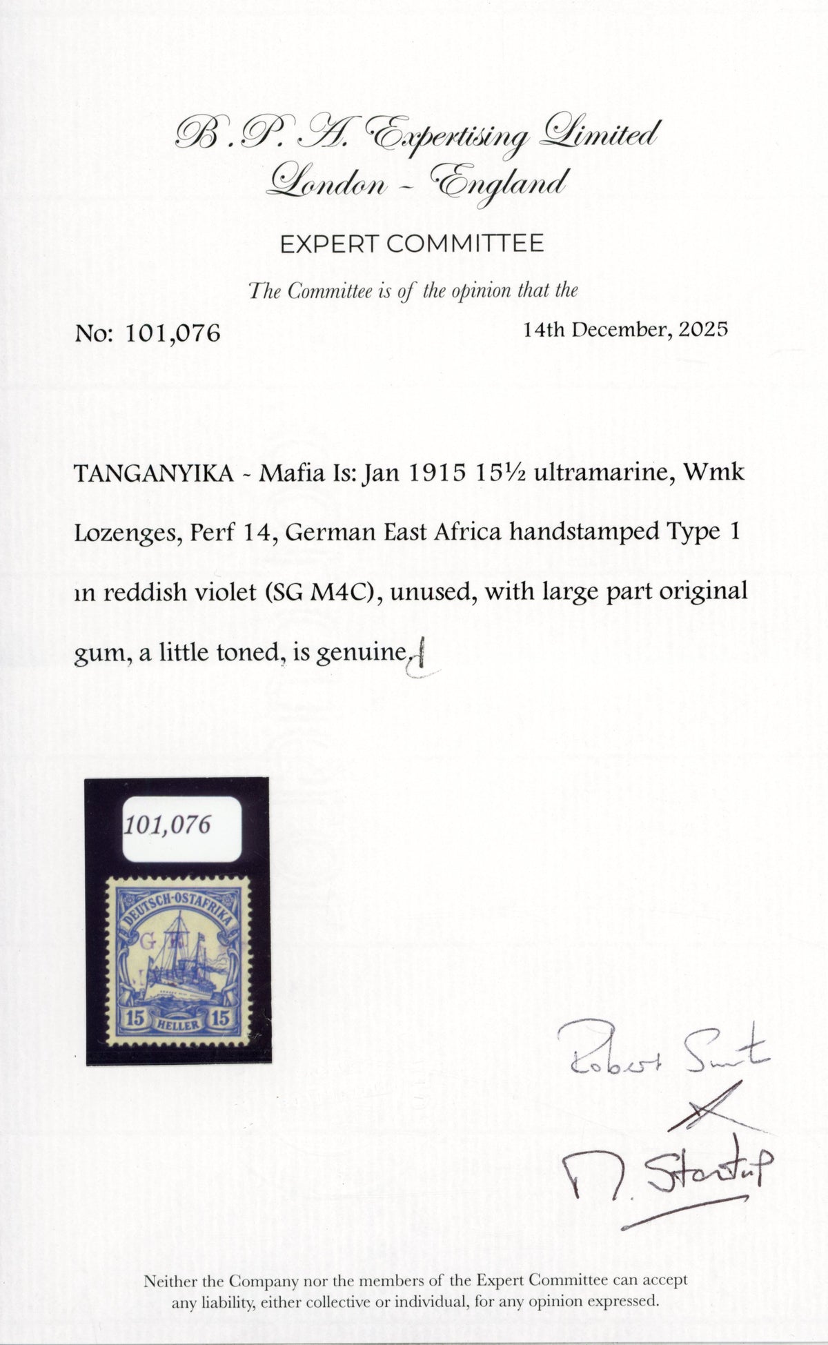 Tanganyika Mafia Island SG M4C Mint 1915 15h ultramarine