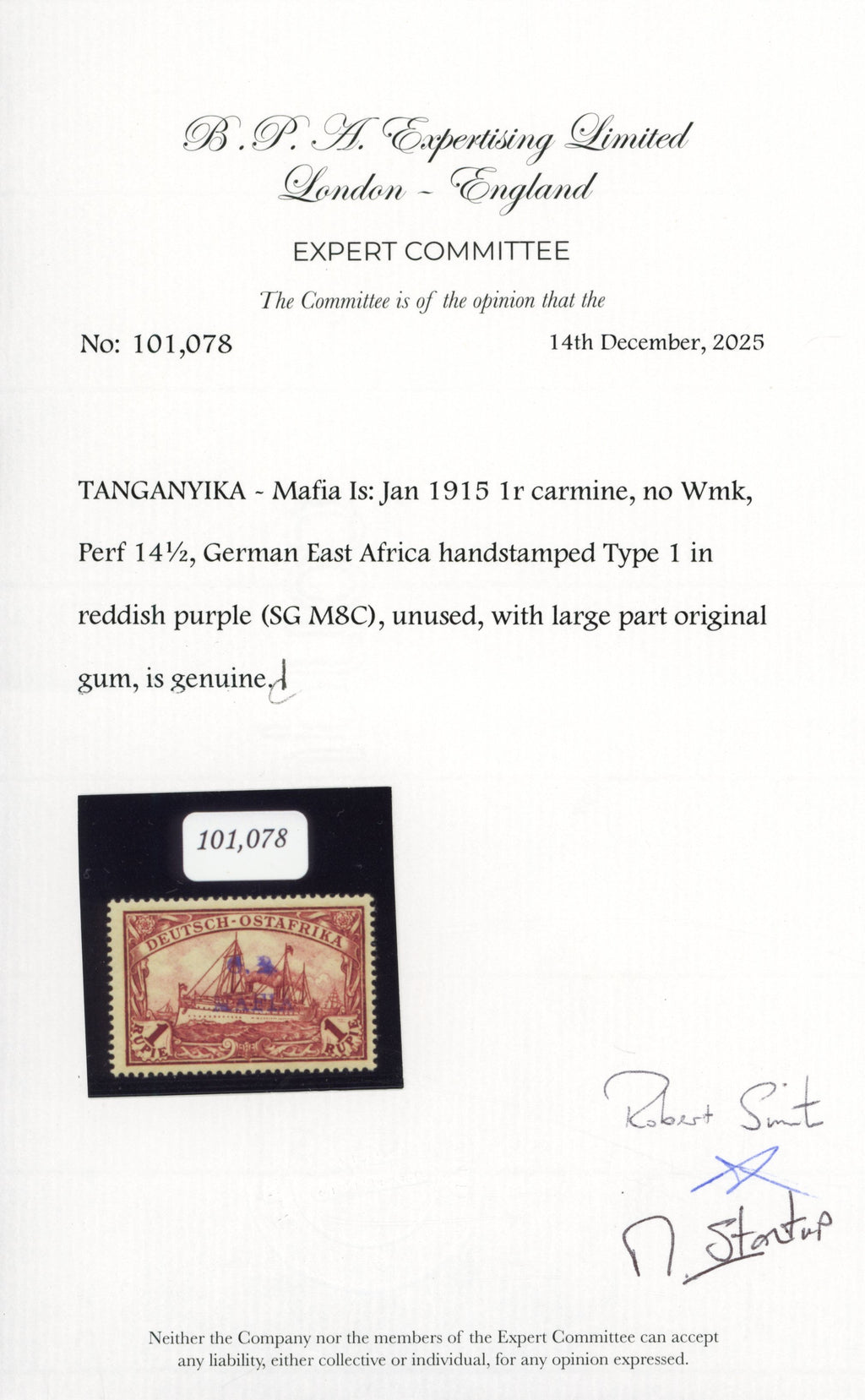 Tanganyika Mafia Island SG M8C Mint 1915 1r carmine