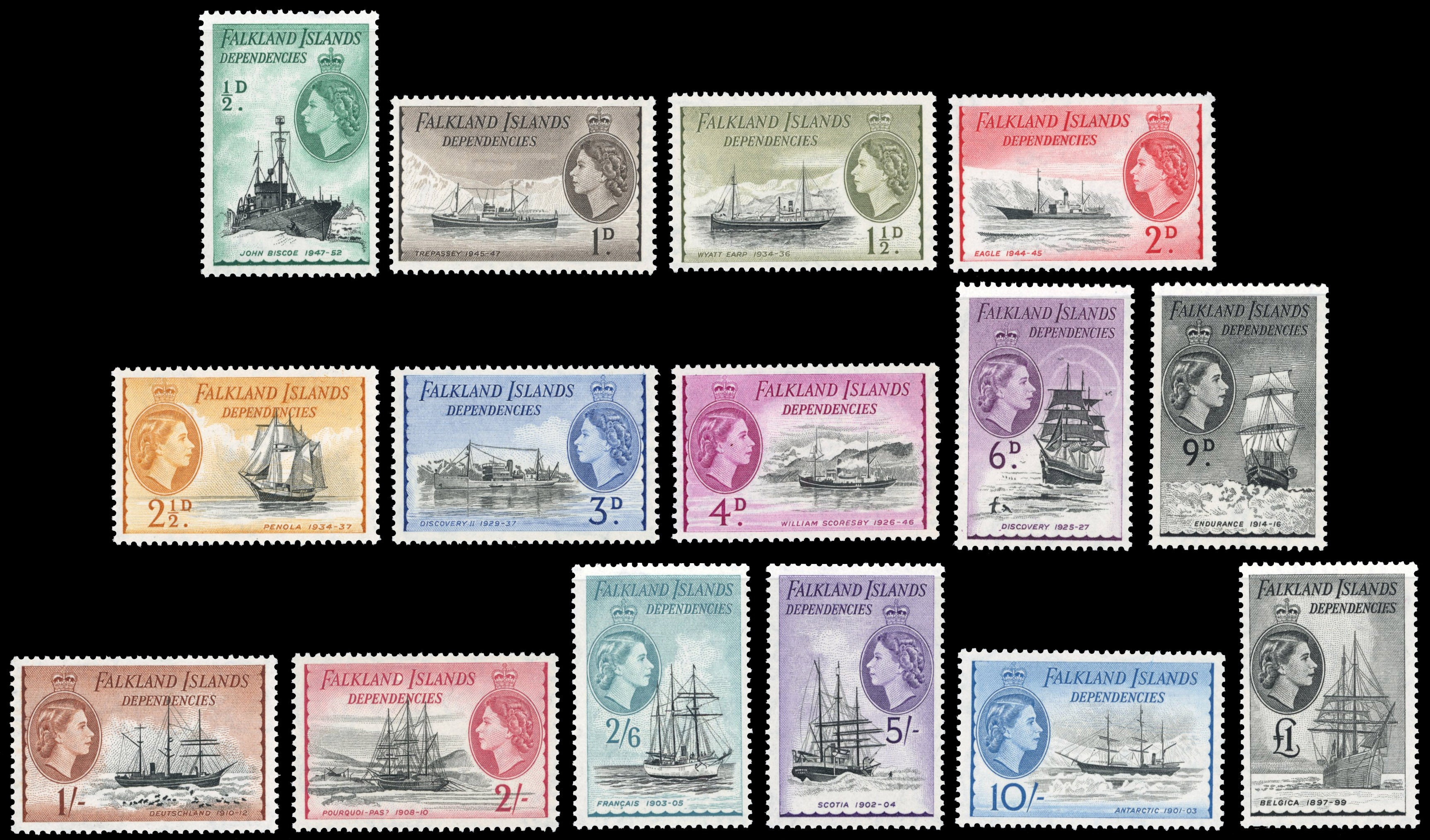Falkland Islands Dependencies SG G26/G40 Unmounted Mint 1954-62 Ships set of 15