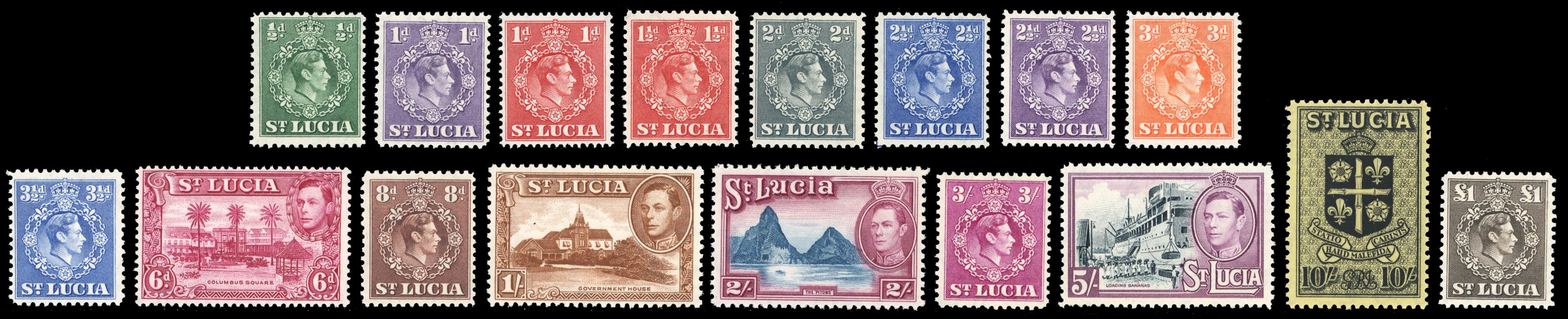 St Lucia SG 128a/141 Unmounted Mint 1938-48 set of 17